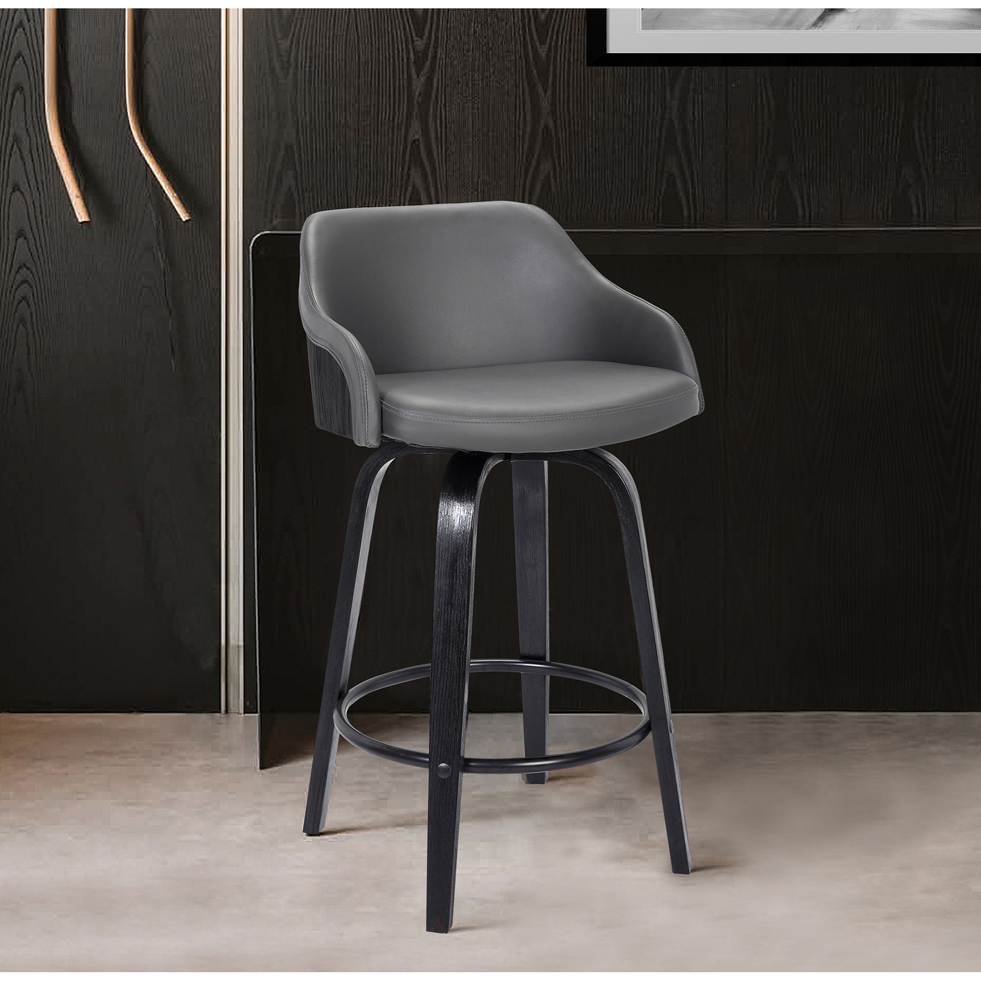 Armen Living Alec Faux Leather 26" Counter Height Swivel Stool