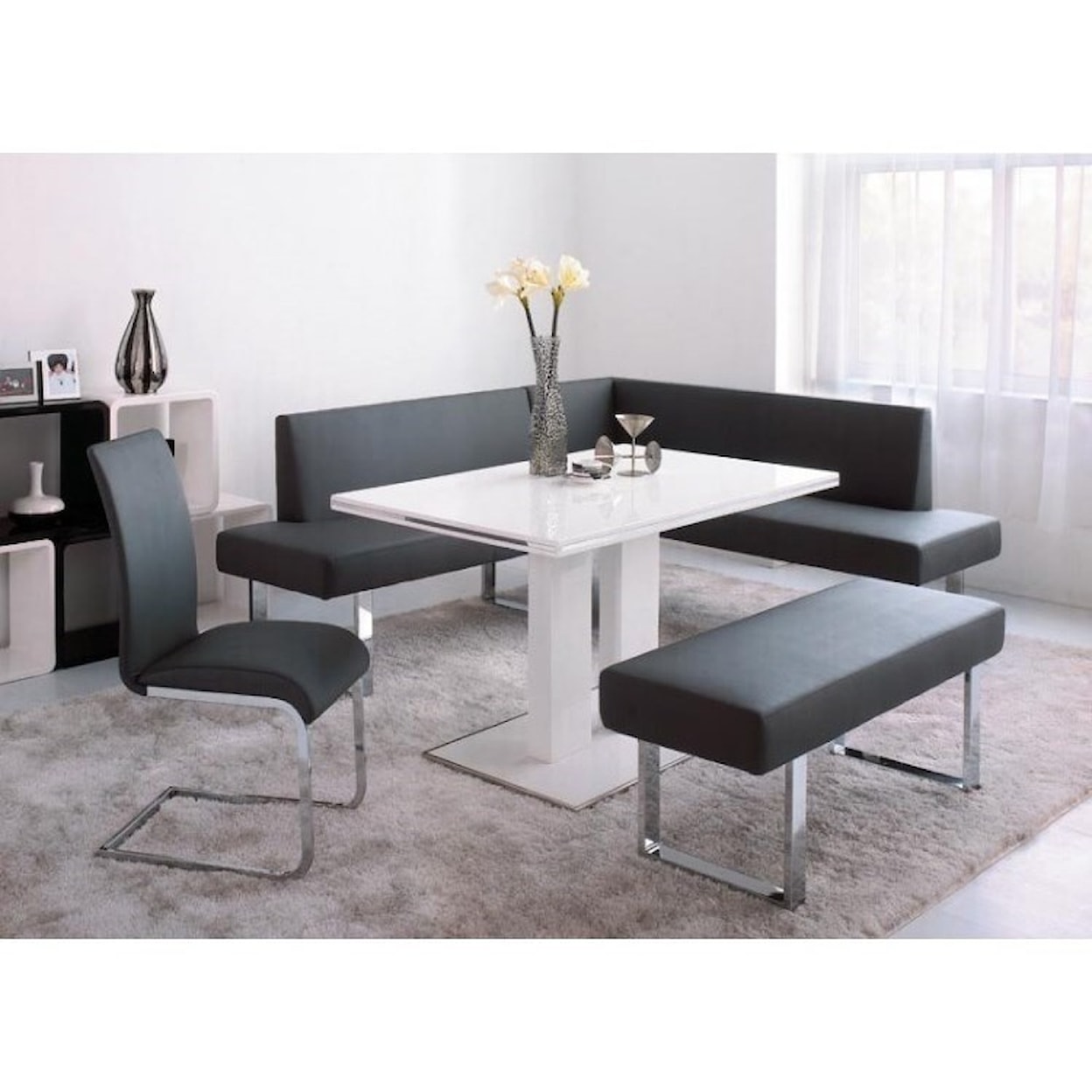 Armen Living Amanda 4-Piece Dining Set with Benches