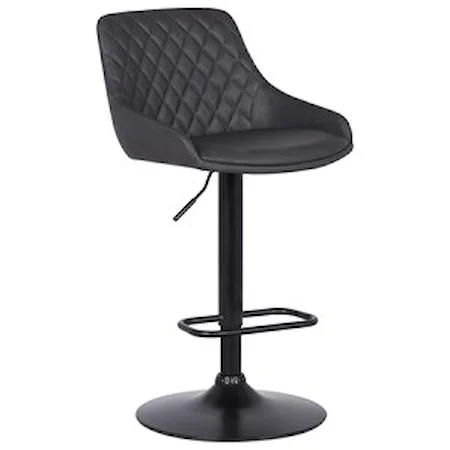  Contemporary Adjustable Barstool in Black Powder Coated Finish and Grey Faux Leather
