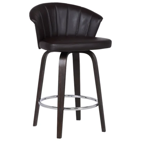 Wood Back 30" Swivel Brown Faux Leather Bar Stool