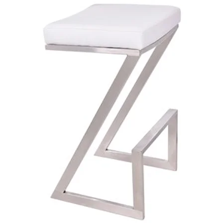 26" Counter Height Backless Barstool in Brushed Stainless Steel Finish with White Faux Leather