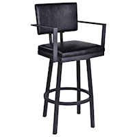 Contemporary 26” Counter Height Barstool with Arms in Black Powder Coated Finish with Vintage Black Faux Leather