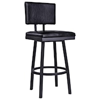 Contemporary 26” Counter Height Barstool in Black Powder Coated Finish with Vintage Black Faux Leather