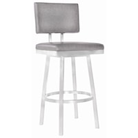 Contemporary 26” Counter Height Barstool in Brushed Stainless Steel with Vintage Grey Faux Leather