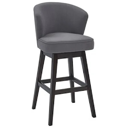 26" Counter Height Wood Swivel Barstool in Espresso Finish with Grey Fabric