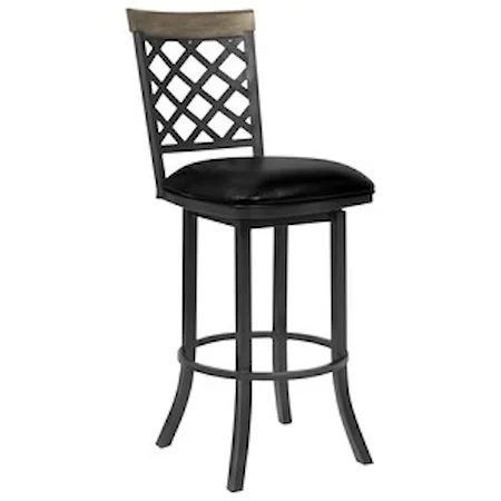 30" Bar Height Barstool in Mineral Finish with Vintage Black Faux Leather and Grey Walnut