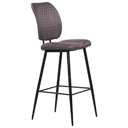 Contemporary 26" Counter Height Barstool in Matte Black Powder Coated Finish and Grey Fabric