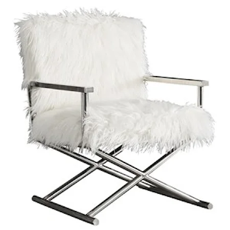  Contemporary Accent Chair in Polished Stainless Steel Finish with White Faux Fur