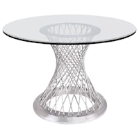 Contemporary Round Dining Table in Brushed Stainless Steel with Clear Tempered Glass Top