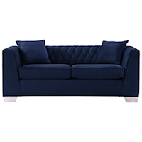 Contemporary Loveseat in Brushed Stainless Steel and Velvet