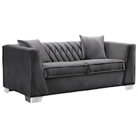 Contemporary Loveseat in Brushed Stainless Steel and Velvet