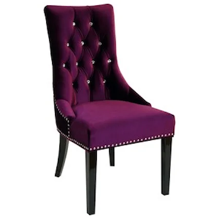 Glam Tufted Velvet Dining Side Chair with Faux Crystal Nailheads