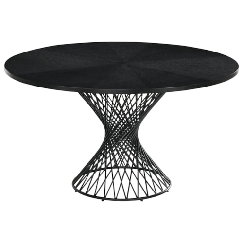 54" Round Mid-Century Modern Pedestal Black Wood Dining Table with Epoxy Black Metal Base