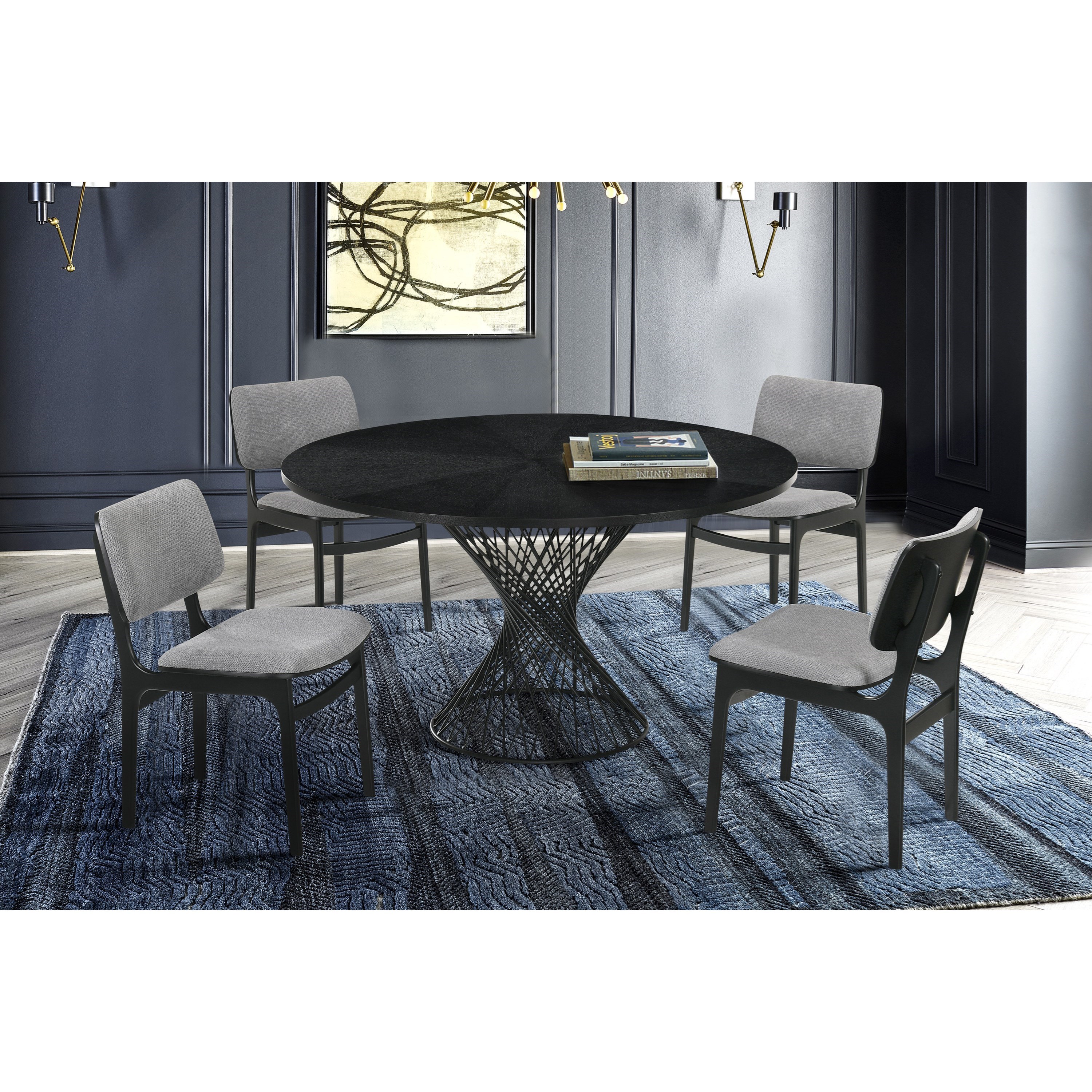 Armen Living Cirque 54" Round Mid-Century Modern Pedestal Black