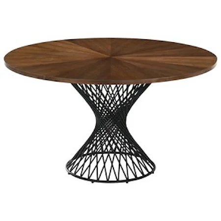 54" Round Mid-Century Modern Pedestal Walnut Wood Dining Table with Epoxy Black Metal Base