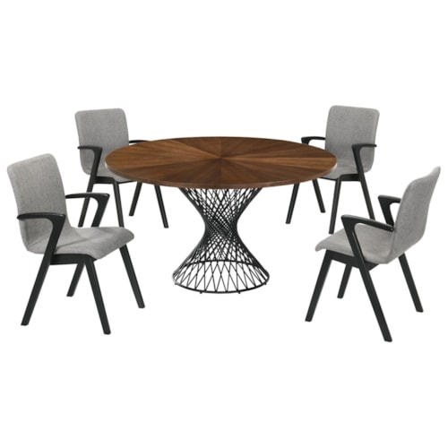 Transitional 5-Piece Walnut Dining Set