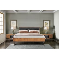 Rustic 3-Piece Upholstered Platform Bedroom set in King with 2 Nightstands
