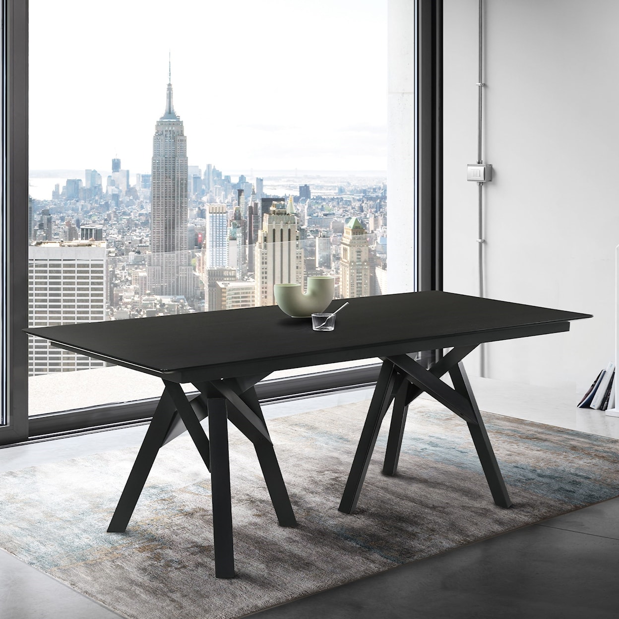 Armen Living Cortina Mid-Century Modern Black Wood Dining Table