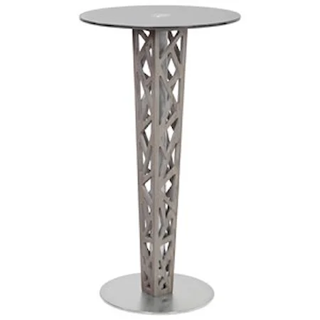Pub Table with Gray Walnut Veneer Column and Brushed Stainless Steel Finish with Gray Tempered Glass Top