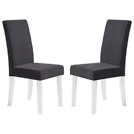Contemporary Black Velvet Dining Side Chair with Acrylic Legs - Set of 2