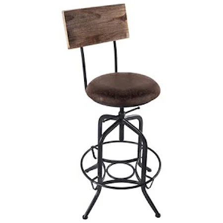 Adjustable Metal Barstool in Industrial Grey Finish with Brown Fabric Seat