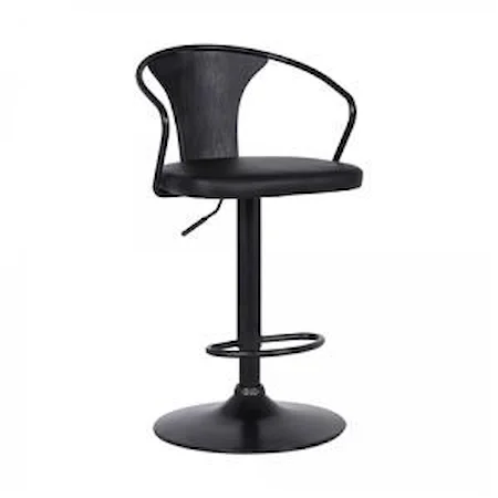 Adjustable Black Barstool with Faux Leather Seat and Brushed Black Wood Back