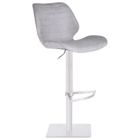 Adjustable Height Swivel Bar Stool in Brushed Stainless Steel with Light Vintage Grey Faux Leather