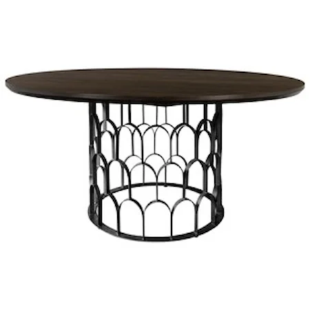 Oak and Metal Round Dining Table