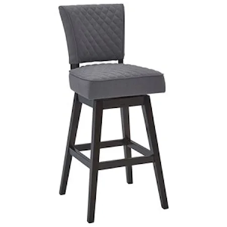26" Counter Height Swivel Tufted Barstool in Espresso Finish with Grey Fabric