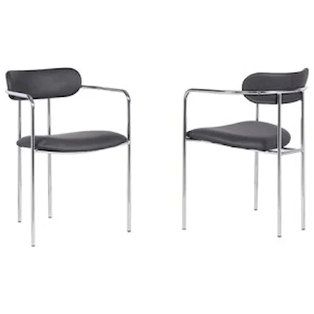 Contemporary Dining Chair in Chrome Finish with Grey Faux Leather - Set of 2