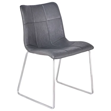 Set of 2 Contemporary Dining Chairs in Brushed Stainless Steel with Vintage Grey Faux Leather