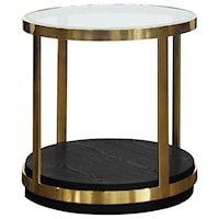 Contemporary Round Glass Top End Table with Brushed Gold Frame