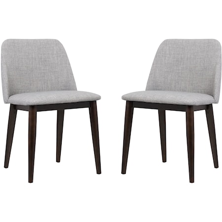 Contemporary Dining Chair in Light Gray Fabric with Brown Wood Legs - Set of 2