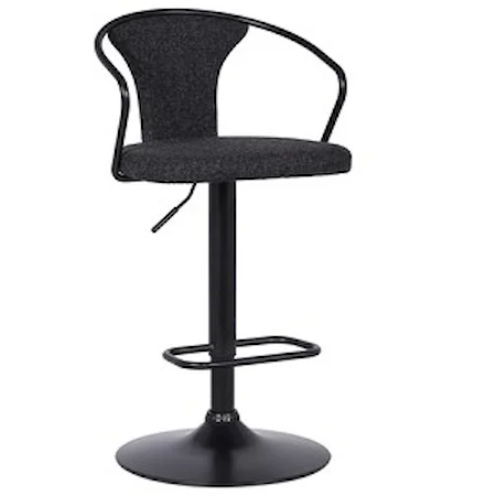 Contemporary Adjustable Height Bar Stool in Black Powder Coated Finish and Black Fabric