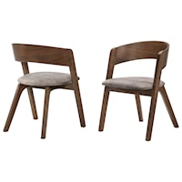 Mid-Century Modern Dining Accent Chairs in Walnut Finish and Brown Fabric - Set of 2