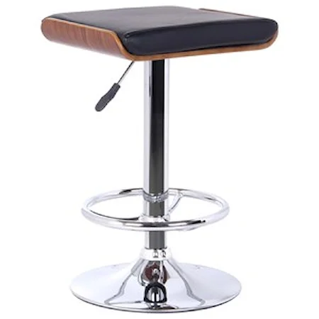 Swivel Adjustable Height Barstool in Chrome Finish with Walnut Wood and Black Faux Leather