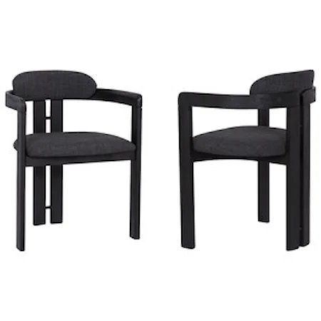 Contemporary Dining Chair in Black Brushed Wood Finish with Charcoal Fabric - Set of 2