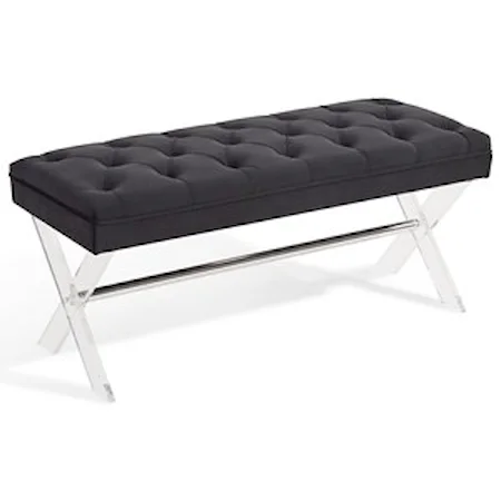 Glam Ottoman Bench in Tufted Velvet with Crystal Buttons and Acrylic Legs