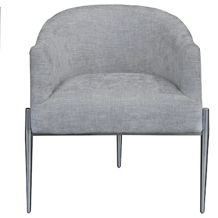 Contemporary Accent Chair in Polished Stainless Steel Finish and Silver Fabric