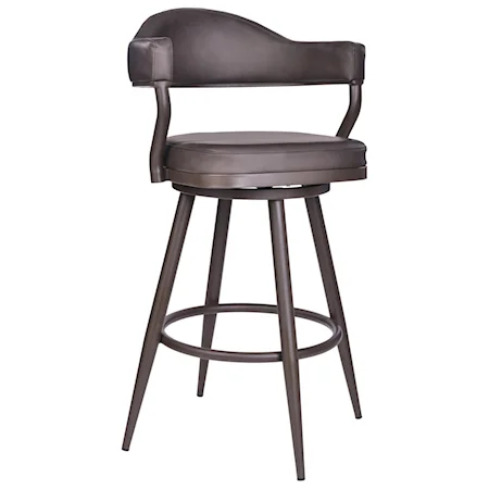 Contemporary 30" Bar Height Barstool in Brown Powder Coated Finish with Vintage Brown Faux Leather