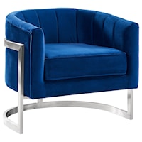 Contemporary Barrel Chair in Velvet with Brushed Stainless Steel Finished Legs