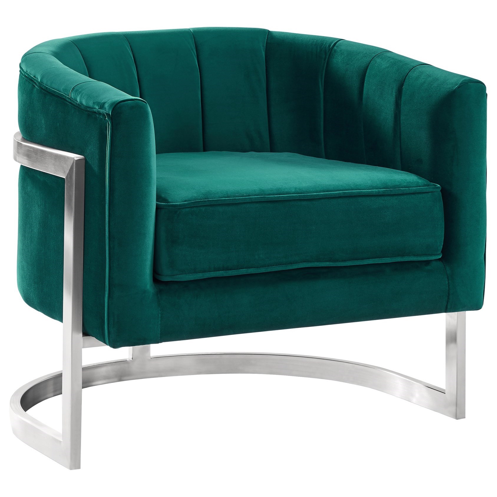 Green velvet top barrel chair