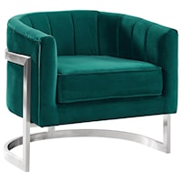 Contemporary Barrel Chair in Velvet with Brushed Stainless Steel Finished Legs