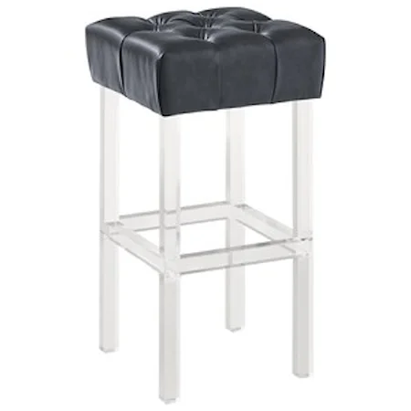 Contemporary 30" Bar Height Bar Stool in Grey Faux Leather with Acrylic Legs