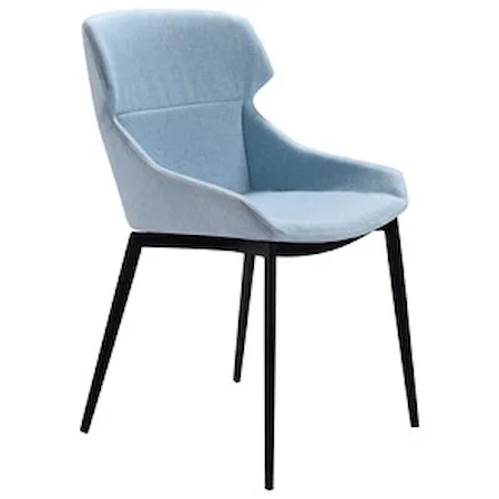 Modern Dining Chairs in Matte Black Finish with Blue Fabric - Set of 2 