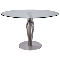 Contemporary Dining Table in Brushed Stainless Steel Finish and Clear Glass Top