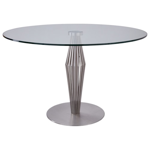 Contemporary Dining Table in Brushed Stainless Steel Finish and Clear Glass Top