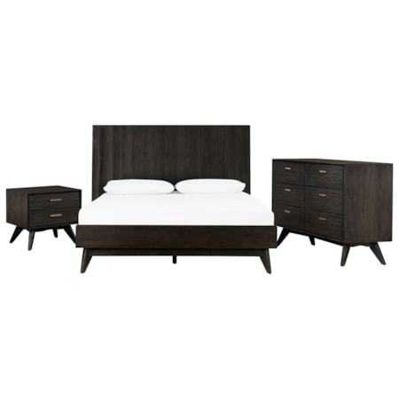 4 Piece Acacia King Bedroom Set with Dresser