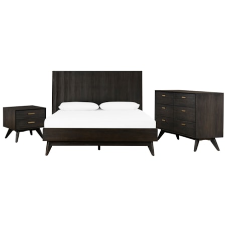 4 Piece Acacia King Bedroom Set with Dresser