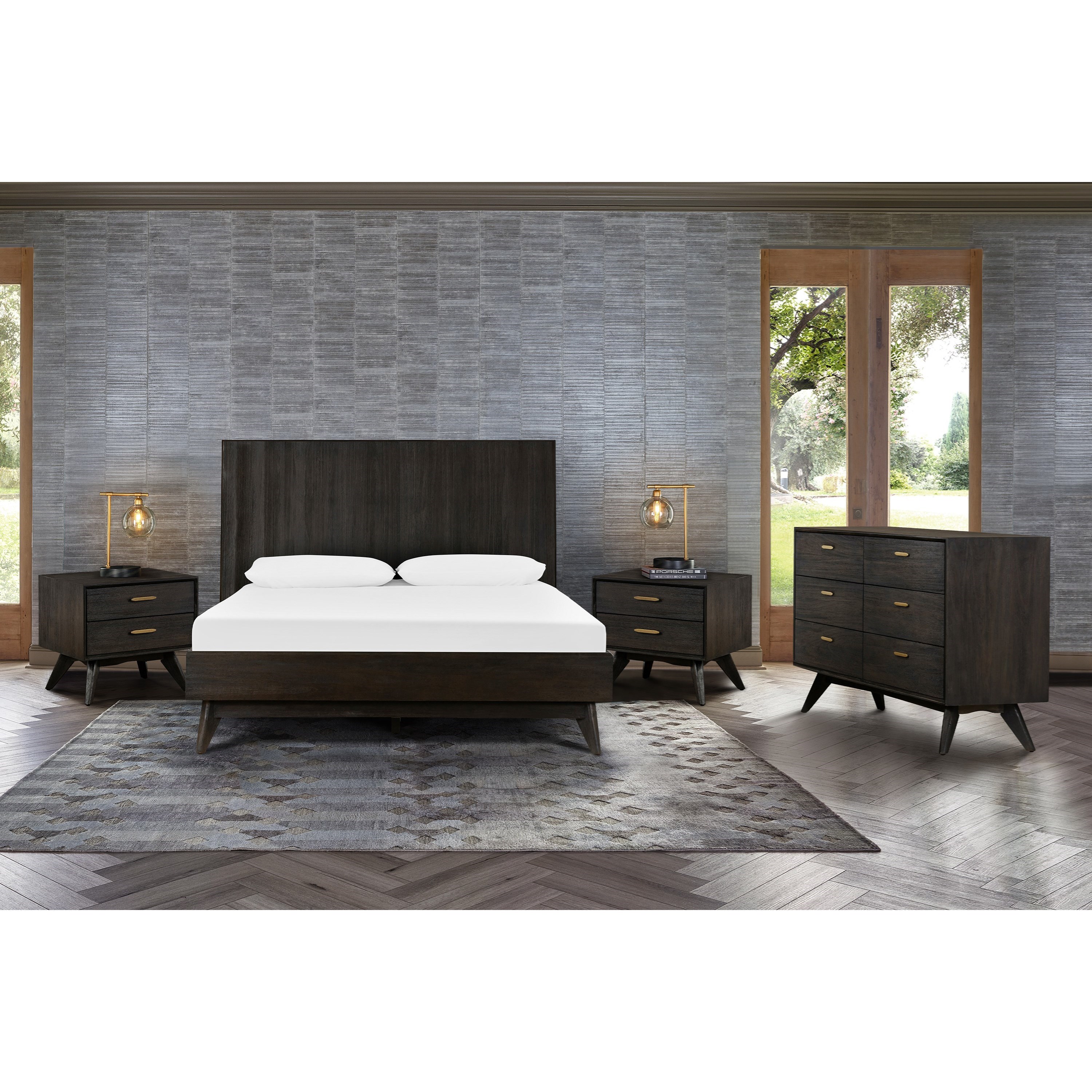 Armen Living Loft 4 Piece Acacia King Bedroom Set with Dresser